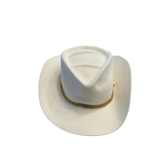 Gladys Tamez Camille Western Hat Felt Velour Gold Chain Pearl Alabaster Size L main image 5